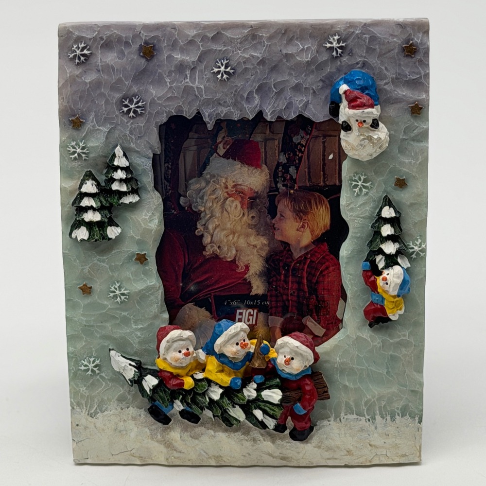 FIGI Christmas Snowman 3D Resin Photo Frame 4x6 Hand Painted Winter Decor